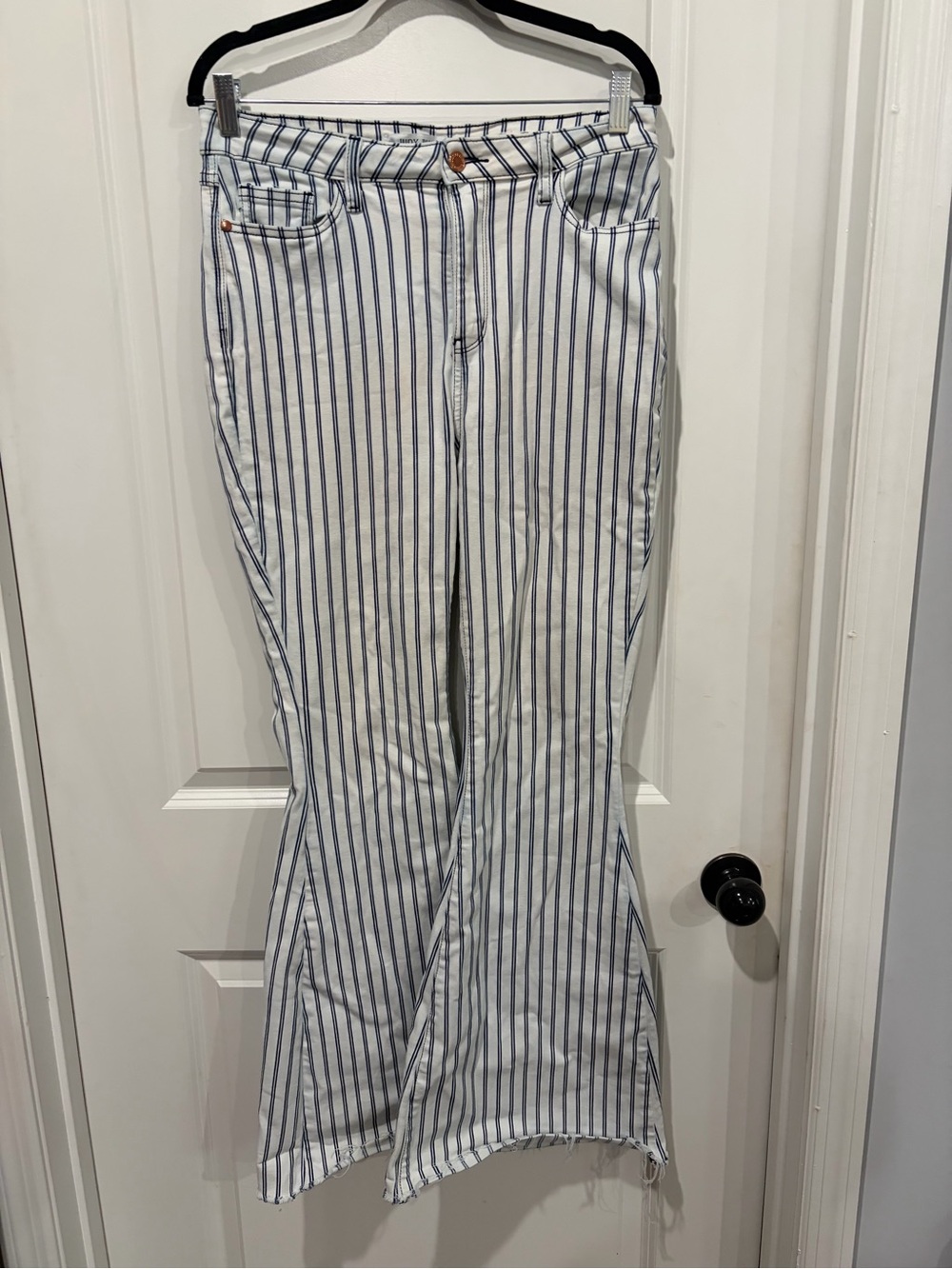 Judy Blue White Pants with Navy Pinstripes - Flare Leg
